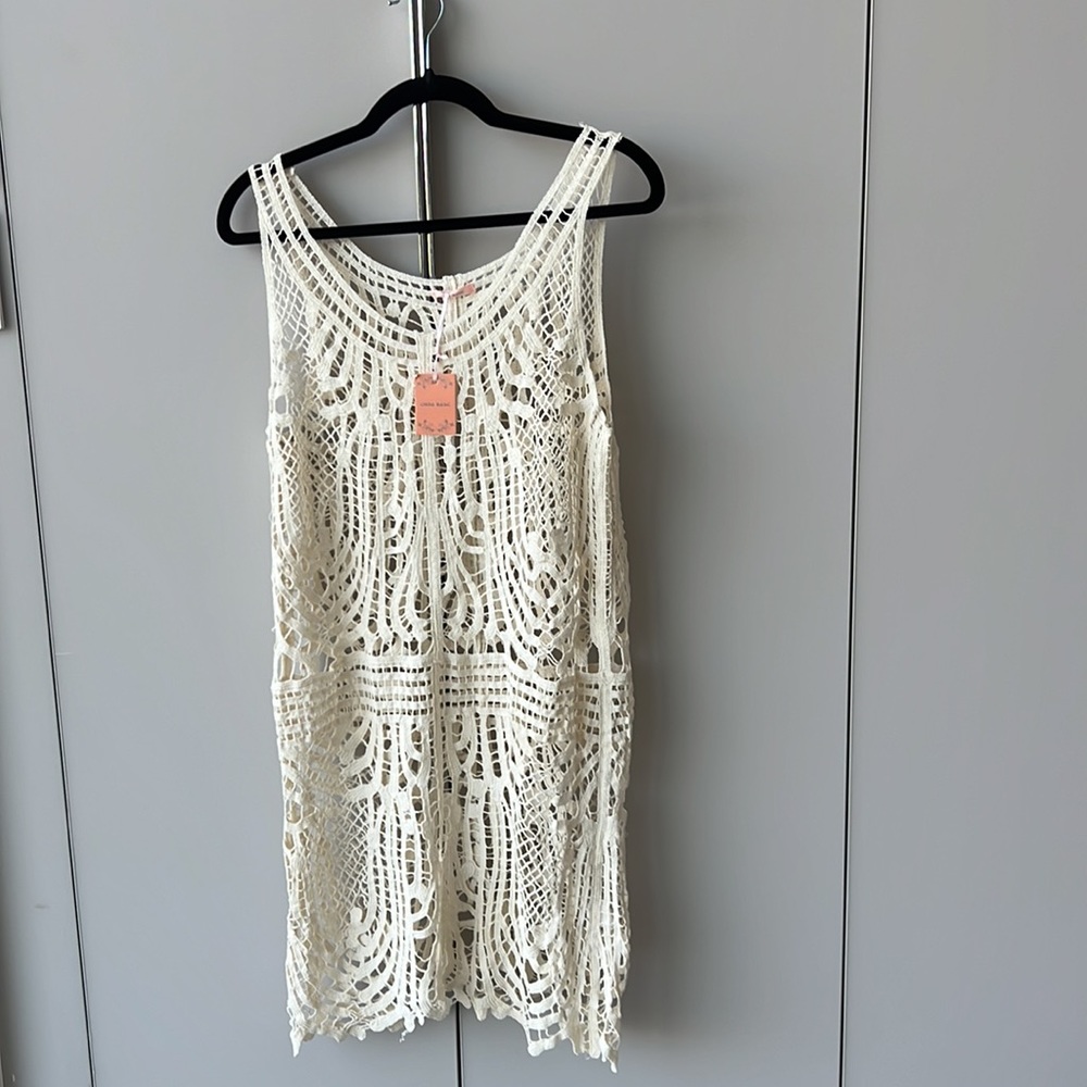 Crochet cover up dress 100% cotton. Ivory
